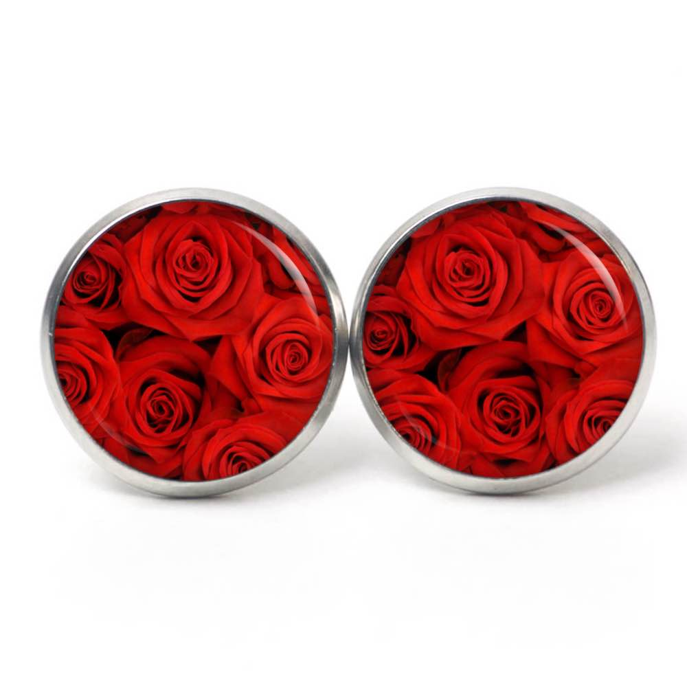 Druckknopf Ohrstecker Ohrhänger Clipse rote Rosen Valentinstag Muttertag Druckknopf Ohrstecker Ohrhänger Clipse rote Rosen Valentinstag Muttertag