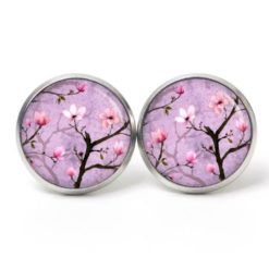 Druckknopf Ohrstecker Ohrhänger Clipse lila Kirschblüten