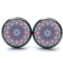 Druckknopf Ohrstecker Ohrhänger Clipse Muster Mandala Mosaik in hellblau und rosa Druckknopf Ohrstecker Ohrhänger Clipse Muster Mandala Mosaik in hellblau und rosa