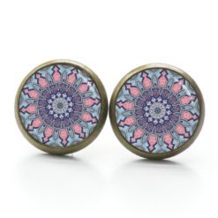 Druckknopf Ohrstecker Ohrhänger Clipse Muster Mandala Mosaik in hellblau und rosa Druckknopf Ohrstecker Ohrhänger Clipse Muster Mandala Mosaik in hellblau und rosa