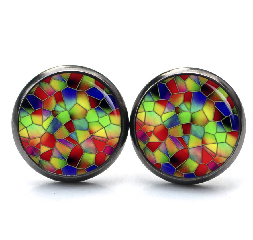 Druckknopf Ohrstecker Ohrhänger Clipse Mosaik Glasmosaik Muster kunterbunt farbenfroh Druckknopf Ohrstecker Ohrhänger Clipse Mosaik Glasmosaik Muster kunterbunt farbenfroh