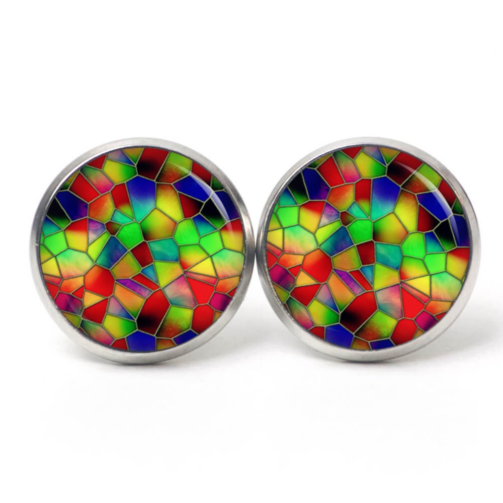 Druckknopf Ohrstecker Ohrhänger Clipse Mosaik Glasmosaik Muster kunterbunt farbenfroh Druckknopf Ohrstecker Ohrhänger Clipse Mosaik Glasmosaik Muster kunterbunt farbenfroh