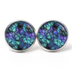 Druckknopf Ohrstecker Ohrhänger Clipse Mosaik Glasmosaik Muster in blau türkis violett