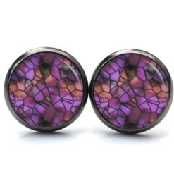 Druckknopf Ohrstecker Ohrhänger Clipse Mosaik Glasmosaik Muster in violett schwarz rot Druckknopf Ohrstecker Ohrhänger Clipse Mosaik Glasmosaik Muster in violett schwarz rot