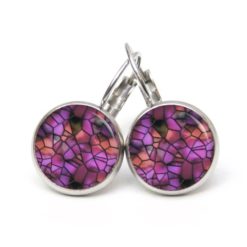 Druckknopf Ohrstecker Ohrhänger Clipse Mosaik Glasmosaik Muster in violett schwarz rot Druckknopf Ohrstecker Ohrhänger Clipse Mosaik Glasmosaik Muster in violett schwarz rot