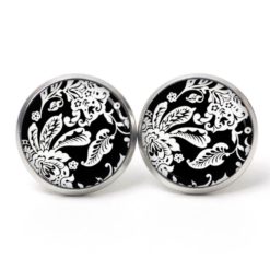 Ohrstecker, Ohrhänger, Clipse & Druckknopf – Motiv Schwarz und weißes Blumen Muster Floral – Schmuck aus Edelstahl