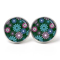 Ohrstecker, Ohrhänger, Clipse & Druckknopf – Motiv Kleine Blumen in blau und violett Blumenmeer – Schmuck aus Edelstahl