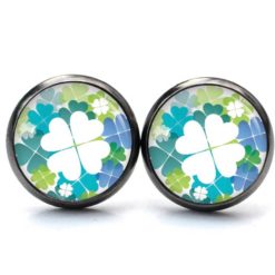 Ohrstecker, Ohrhänger, Clipse & Druckknopf – Motiv Kleeblatt weiß blau und grün – Schmuck aus Edelstahl Ohrstecker, Ohrhänger, Clipse & Druckknopf – Motiv Kleeblatt weiß blau und grün – Schmuck aus Edelstahl