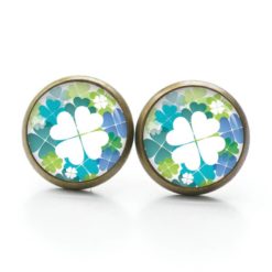 Ohrstecker, Ohrhänger, Clipse & Druckknopf – Motiv Kleeblatt weiß blau und grün – Schmuck aus Edelstahl Ohrstecker, Ohrhänger, Clipse & Druckknopf – Motiv Kleeblatt weiß blau und grün – Schmuck aus Edelstahl