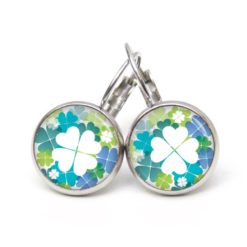 Ohrstecker, Ohrhänger, Clipse & Druckknopf – Motiv Kleeblatt weiß blau und grün – Schmuck aus Edelstahl Ohrstecker, Ohrhänger, Clipse & Druckknopf – Motiv Kleeblatt weiß blau und grün – Schmuck aus Edelstahl
