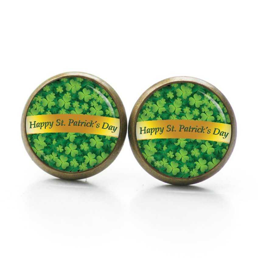Ohrstecker, Ohrhänger, Clipse & Druckknopf – Motiv Kleeblatt grün mit St Patricks Day Schleife – Schmuck aus Edelstahl Ohrstecker, Ohrhänger, Clipse & Druckknopf – Motiv Kleeblatt grün mit St Patricks Day Schleife – Schmuck aus Edelstahl
