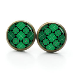 Ohrstecker, Ohrhänger, Clipse & Druckknopf – Motiv Kleeblatt Grün Kariert Karo – Schmuck aus Edelstahl Ohrstecker, Ohrhänger, Clipse & Druckknopf – Motiv Kleeblatt Grün Kariert Karo – Schmuck aus Edelstahl
