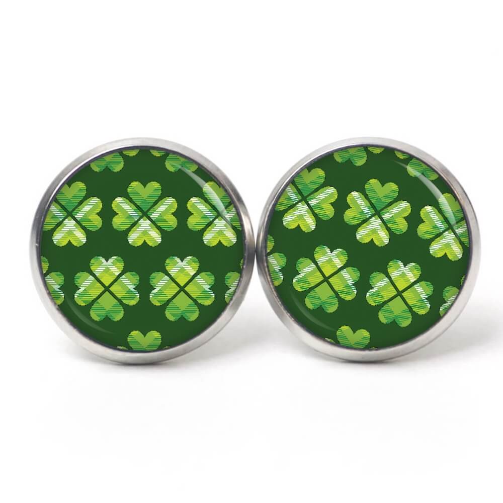 Ohrstecker, Ohrhänger, Clipse & Druckknopf – Motiv kariertes Kleeblatt grün St Patricks Day – Schmuck aus Edelstahl Ohrstecker, Ohrhänger, Clipse & Druckknopf – Motiv kariertes Kleeblatt grün St Patricks Day – Schmuck aus Edelstahl