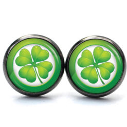 Ohrstecker, Ohrhänger, Clipse & Druckknopf – Motiv großes 4 blättriges Kleeblatt grün St Patricks Day – Schmuck aus Edelstahl Ohrstecker, Ohrhänger, Clipse & Druckknopf – Motiv großes 4 blättriges Kleeblatt grün St Patricks Day – Schmuck aus Edelstahl