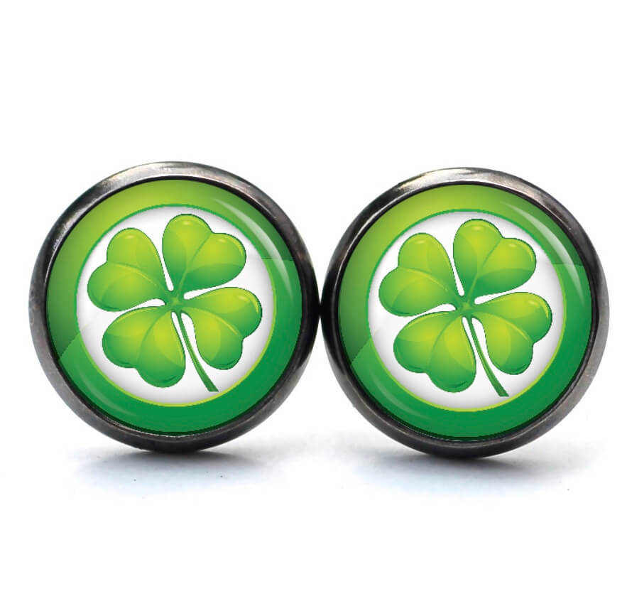 Ohrstecker, Ohrhänger, Clipse & Druckknopf – Motiv großes 4 blättriges Kleeblatt grün St Patricks Day – Schmuck aus Edelstahl Ohrstecker, Ohrhänger, Clipse & Druckknopf – Motiv großes 4 blättriges Kleeblatt grün St Patricks Day – Schmuck aus Edelstahl