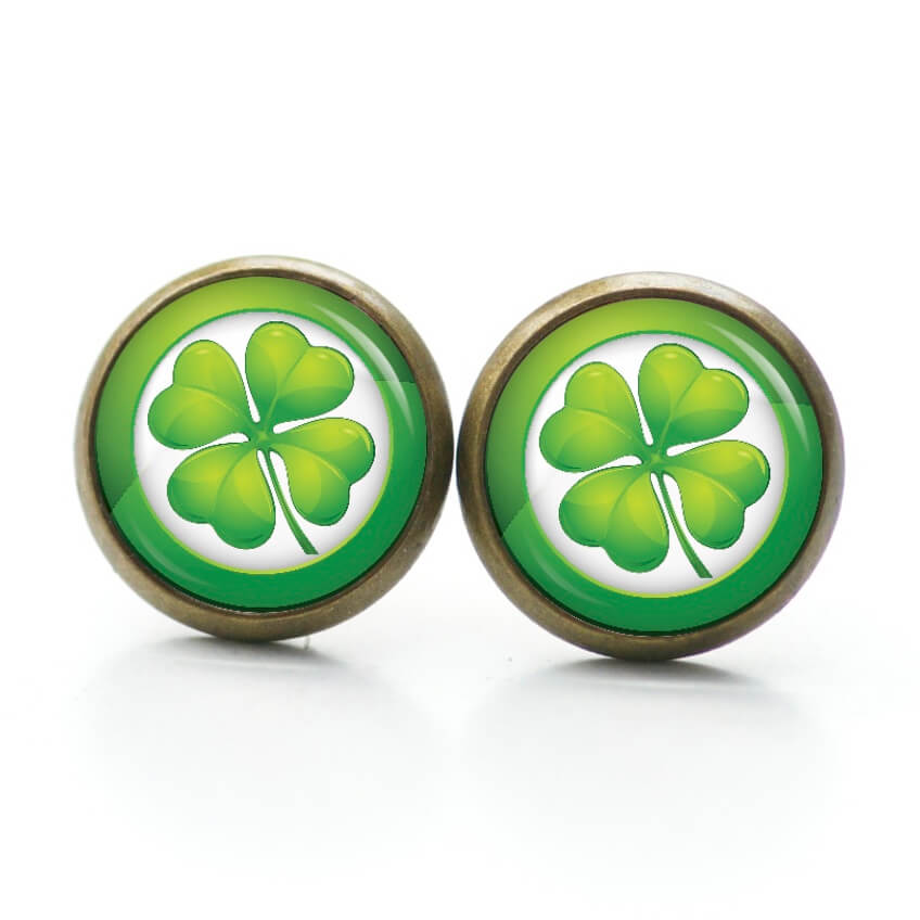 Ohrstecker, Ohrhänger, Clipse & Druckknopf – Motiv großes 4 blättriges Kleeblatt grün St Patricks Day – Schmuck aus Edelstahl Ohrstecker, Ohrhänger, Clipse & Druckknopf – Motiv großes 4 blättriges Kleeblatt grün St Patricks Day – Schmuck aus Edelstahl