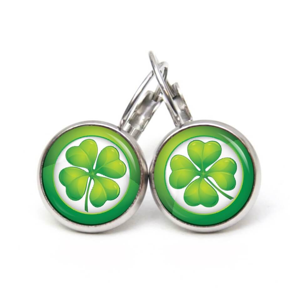 Ohrstecker, Ohrhänger, Clipse & Druckknopf – Motiv großes 4 blättriges Kleeblatt grün St Patricks Day – Schmuck aus Edelstahl Ohrstecker, Ohrhänger, Clipse & Druckknopf – Motiv großes 4 blättriges Kleeblatt grün St Patricks Day – Schmuck aus Edelstahl