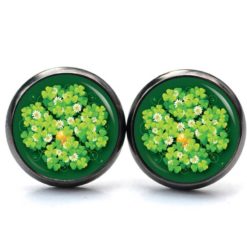 Ohrstecker, Ohrhänger, Clipse & Druckknopf – Motiv großes 4 blättriges Kleeblatt grün mit Münze – Schmuck aus Edelstahl Ohrstecker, Ohrhänger, Clipse & Druckknopf – Motiv großes 4 blättriges Kleeblatt grün mit Münze – Schmuck aus Edelstahl