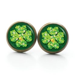 Ohrstecker, Ohrhänger, Clipse & Druckknopf – Motiv großes 4 blättriges Kleeblatt grün mit Münze – Schmuck aus Edelstahl Ohrstecker, Ohrhänger, Clipse & Druckknopf – Motiv großes 4 blättriges Kleeblatt grün mit Münze – Schmuck aus Edelstahl