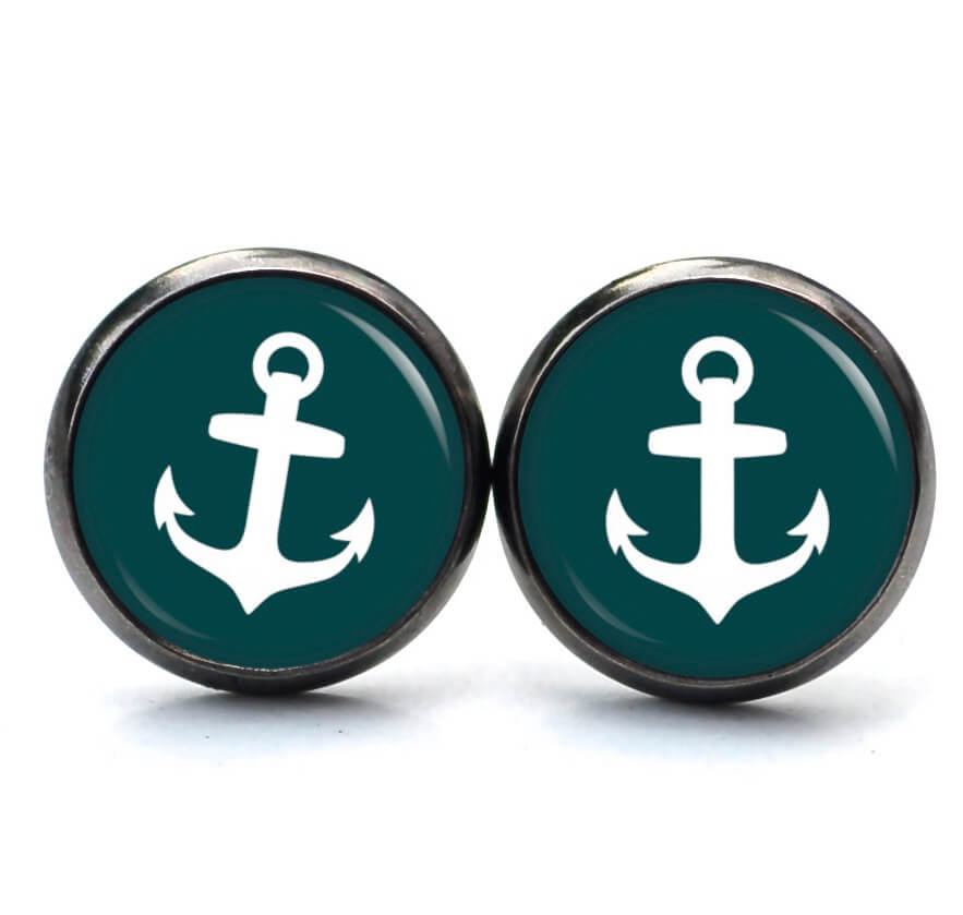 Ohrstecker, Ohrhänger, Clipse & Druckknopf – Motiv Anker maritim Meer emerald weiß – Schmuck aus Edelstahl Ohrstecker, Ohrhänger, Clipse & Druckknopf – Motiv Anker maritim Meer emerald weiß – Schmuck aus Edelstahl