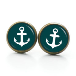 Ohrstecker, Ohrhänger, Clipse & Druckknopf – Motiv Anker maritim Meer emerald weiß – Schmuck aus Edelstahl Ohrstecker, Ohrhänger, Clipse & Druckknopf – Motiv Anker maritim Meer emerald weiß – Schmuck aus Edelstahl
