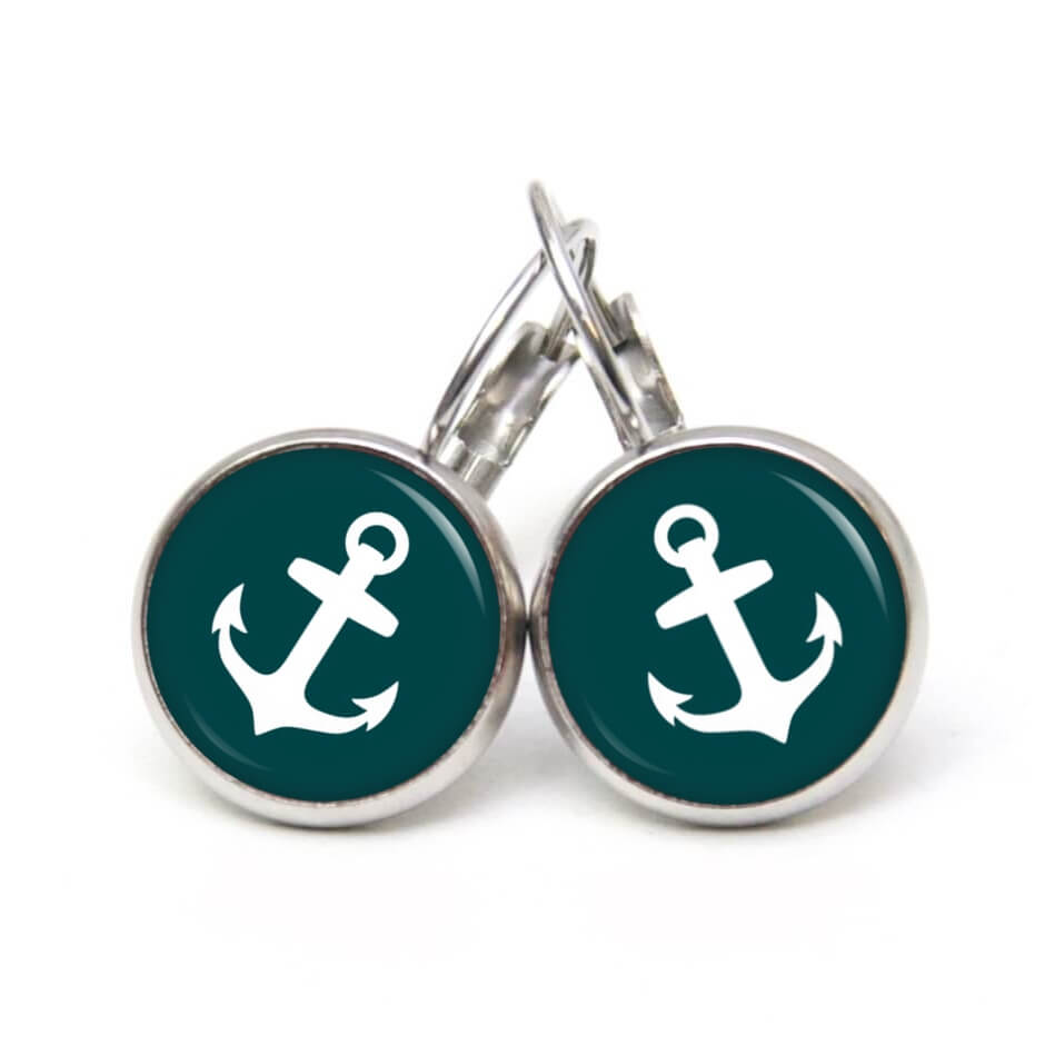 Ohrstecker, Ohrhänger, Clipse & Druckknopf – Motiv Anker maritim Meer emerald weiß – Schmuck aus Edelstahl Ohrstecker, Ohrhänger, Clipse & Druckknopf – Motiv Anker maritim Meer emerald weiß – Schmuck aus Edelstahl