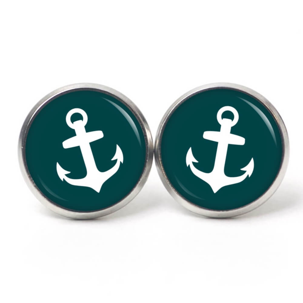 Ohrstecker, Ohrhänger, Clipse & Druckknopf – Motiv Anker maritim Meer emerald weiß – Schmuck aus Edelstahl Ohrstecker, Ohrhänger, Clipse & Druckknopf – Motiv Anker maritim Meer emerald weiß – Schmuck aus Edelstahl