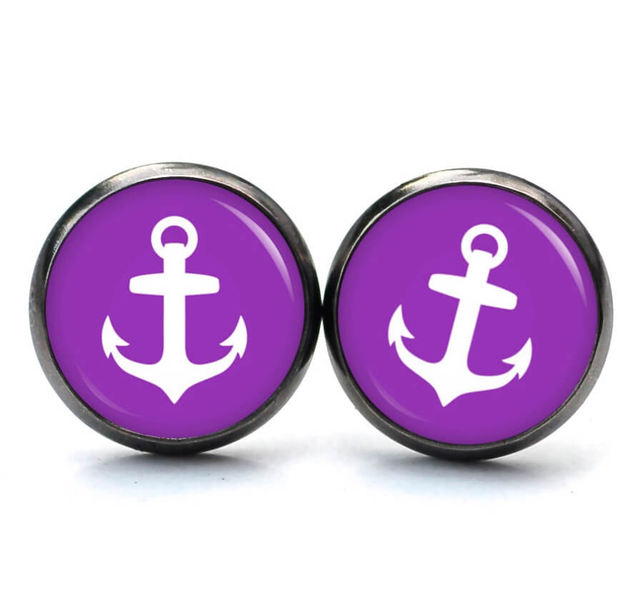 Ohrstecker, Ohrhänger, Clipse & Druckknopf – Motiv maritim Anker Violett – Schmuck aus Edelstahl Ohrstecker, Ohrhänger, Clipse & Druckknopf - Motiv maritim Anker Violett - Schmuck aus Edelstahl