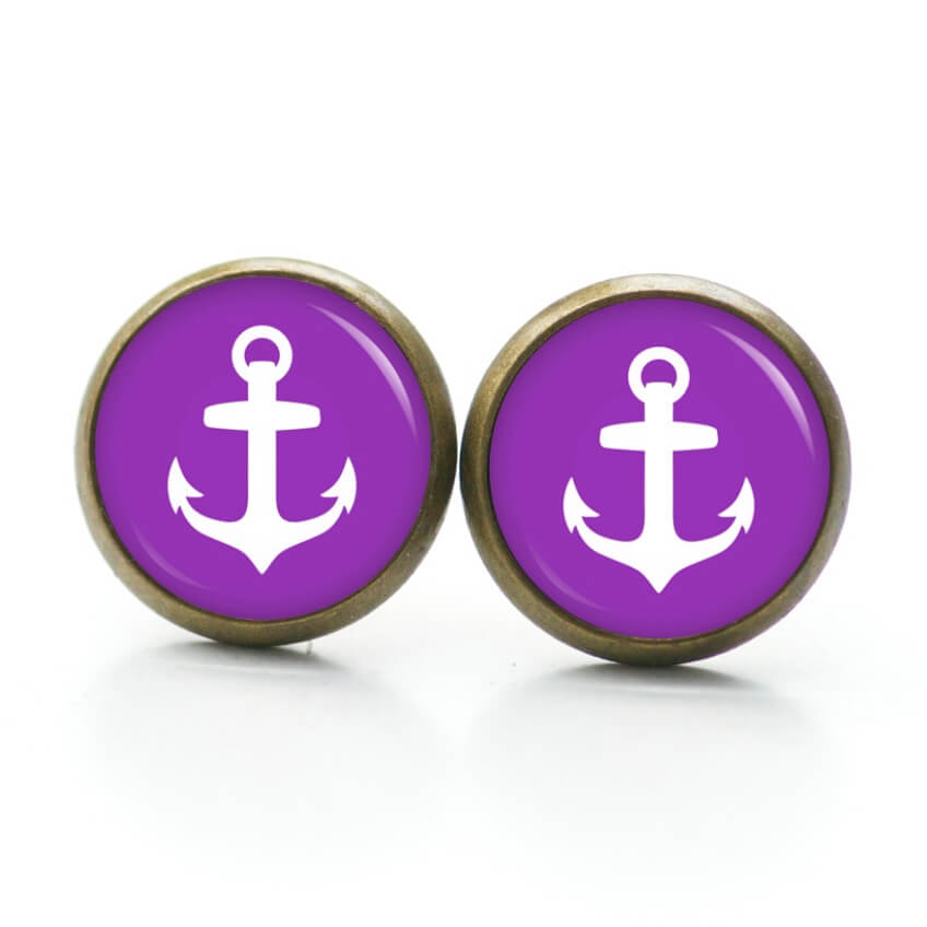Ohrstecker, Ohrhänger, Clipse & Druckknopf – Motiv maritim Anker Violett – Schmuck aus Edelstahl Ohrstecker, Ohrhänger, Clipse & Druckknopf - Motiv maritim Anker Violett - Schmuck aus Edelstahl