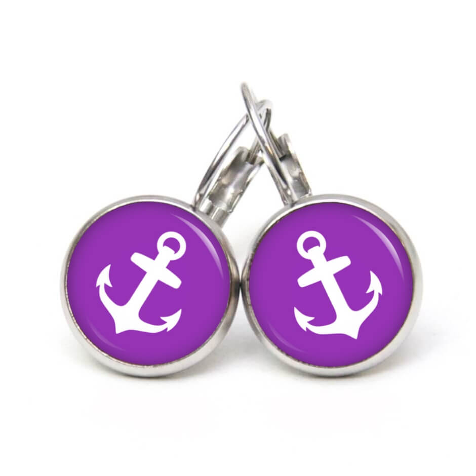 Ohrstecker, Ohrhänger, Clipse & Druckknopf – Motiv maritim Anker Violett – Schmuck aus Edelstahl Ohrstecker, Ohrhänger, Clipse & Druckknopf - Motiv maritim Anker Violett - Schmuck aus Edelstahl