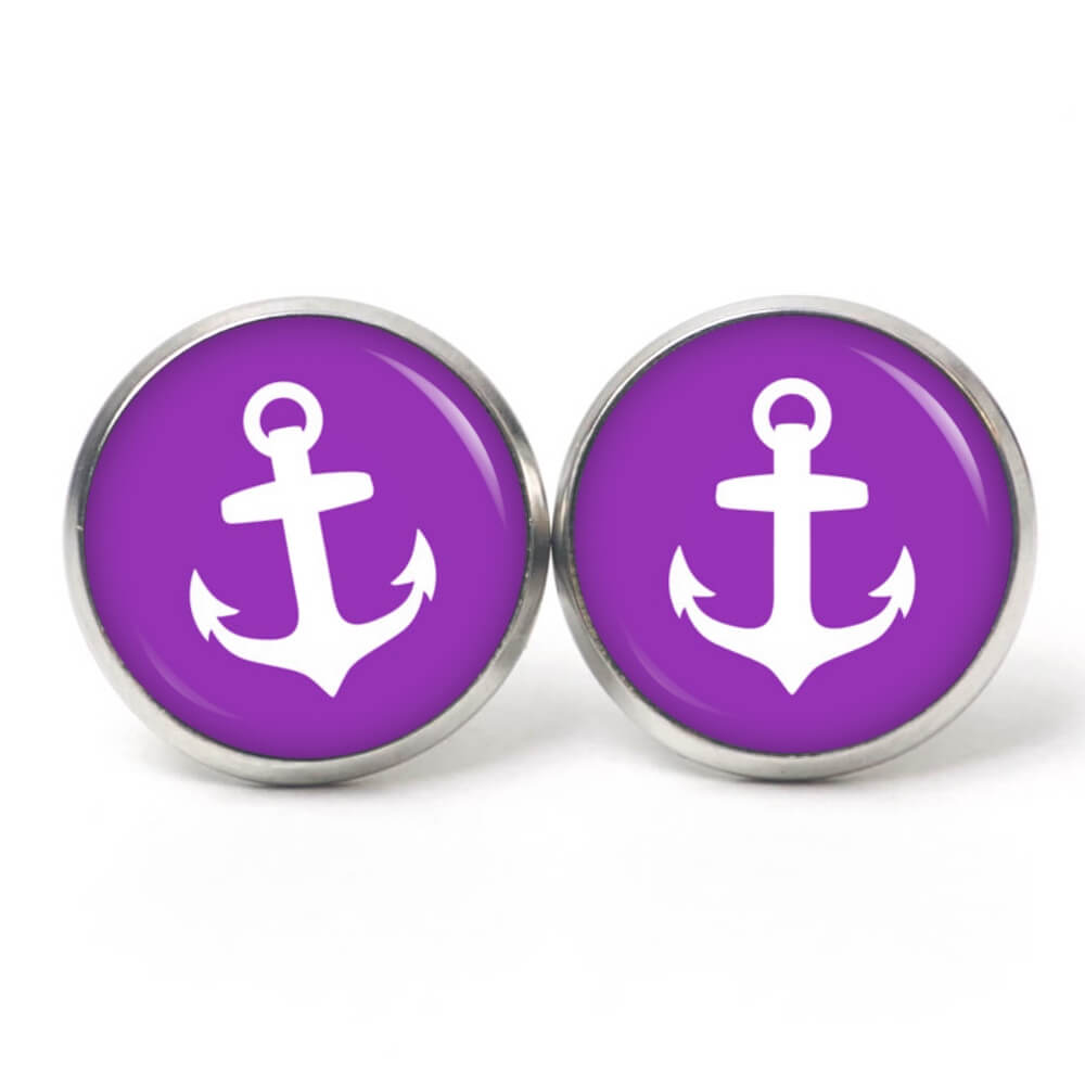 Ohrstecker, Ohrhänger, Clipse & Druckknopf – Motiv maritim Anker Violett – Schmuck aus Edelstahl Ohrstecker, Ohrhänger, Clipse & Druckknopf - Motiv maritim Anker Violett - Schmuck aus Edelstahl