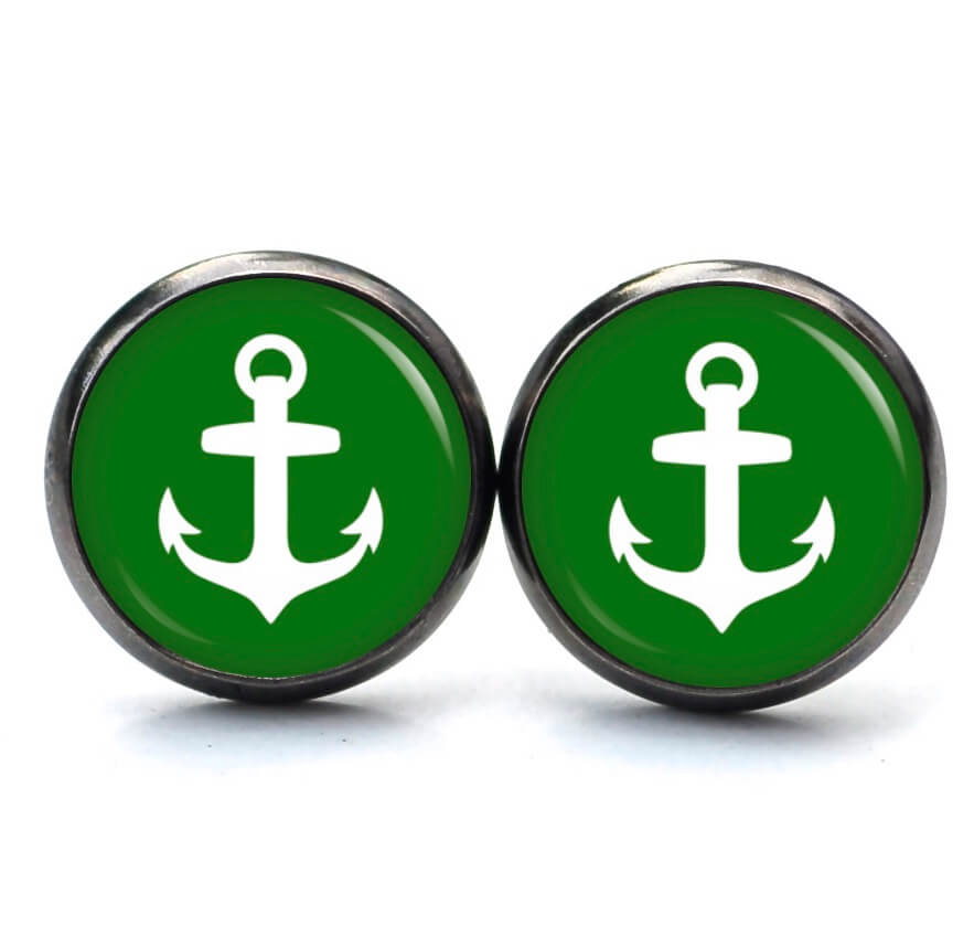 Ohrstecker, Ohrhänger, Clipse & Druckknopf – Motiv maritim Meer Anker grün – Schmuck aus Edelstahl Ohrstecker, Ohrhänger, Clipse & Druckknopf - Motiv maritim Meer Anker grün - Schmuck aus Edelstahl