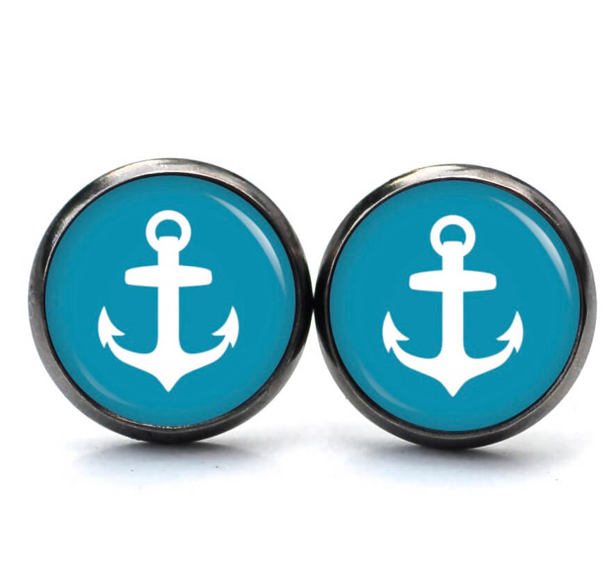 Ohrstecker, Ohrhänger, Clipse & Druckknopf – Motiv maritim Anker Hellblau – Schmuck aus Edelstahl Ohrstecker, Ohrhänger, Clipse & Druckknopf - Motiv maritim Anker Hellblau - Schmuck aus Edelstahl