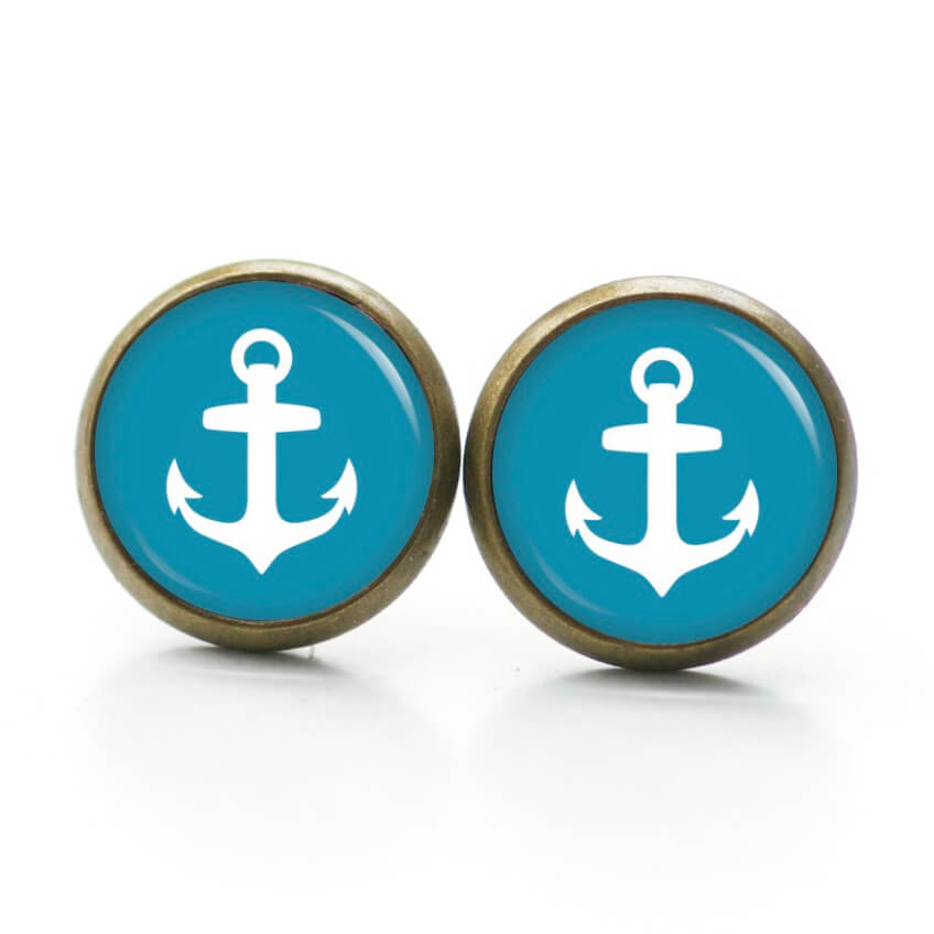 Ohrstecker, Ohrhänger, Clipse & Druckknopf – Motiv maritim Anker Hellblau – Schmuck aus Edelstahl Ohrstecker, Ohrhänger, Clipse & Druckknopf - Motiv maritim Anker Hellblau - Schmuck aus Edelstahl