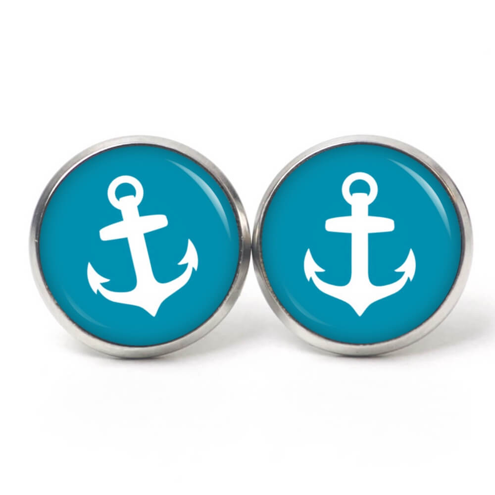 Ohrstecker, Ohrhänger, Clipse & Druckknopf – Motiv maritim Anker Hellblau – Schmuck aus Edelstahl Ohrstecker, Ohrhänger, Clipse & Druckknopf - Motiv maritim Anker Hellblau - Schmuck aus Edelstahl