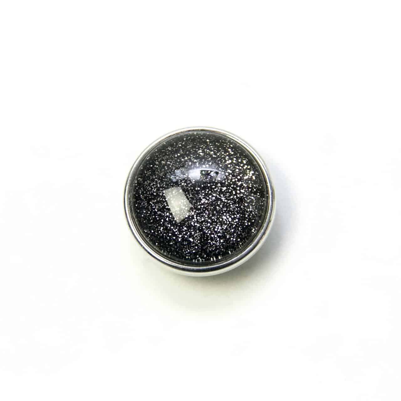 Druckknopf handbemalt in schwarz mit silber Glitzer für Druckknopfschmuck Druckknopf handbemalt in schwarz mit silber Glitzer für Druckknopfschmuck