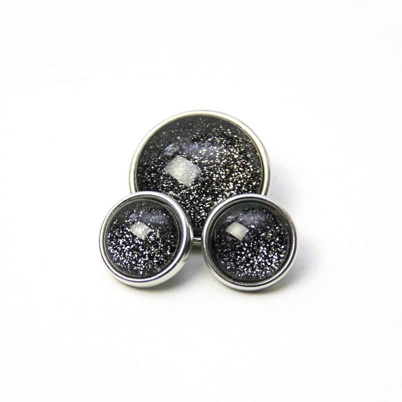 Druckknopf handbemalt in schwarz mit silber Glitzer für Druckknopfschmuck Druckknopf handbemalt in schwarz mit silber Glitzer für Druckknopfschmuck