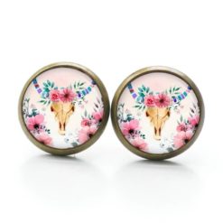 Ohrstecker, Ohrhänger, Clipse & Druckknopf – Motiv skull Stierkopf mit Blumen – Schmuck aus Edelstahl Ohrstecker, Ohrhänger, Clipse & Druckknopf – Motiv skull Stierkopf mit Blumen – Schmuck aus Edelstahl