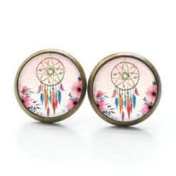 Ohrstecker, Ohrhänger, Clipse & Druckknopf – Motiv zarter Traumfänger in rosa mit Blumen – Schmuck aus Edelstahl Ohrstecker, Ohrhänger, Clipse & Druckknopf – Motiv zarter Traumfänger in rosa mit Blumen – Schmuck aus Edelstahl