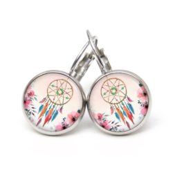 Ohrstecker, Ohrhänger, Clipse & Druckknopf – Motiv zarter Traumfänger in rosa mit Blumen – Schmuck aus Edelstahl Ohrstecker, Ohrhänger, Clipse & Druckknopf – Motiv zarter Traumfänger in rosa mit Blumen – Schmuck aus Edelstahl
