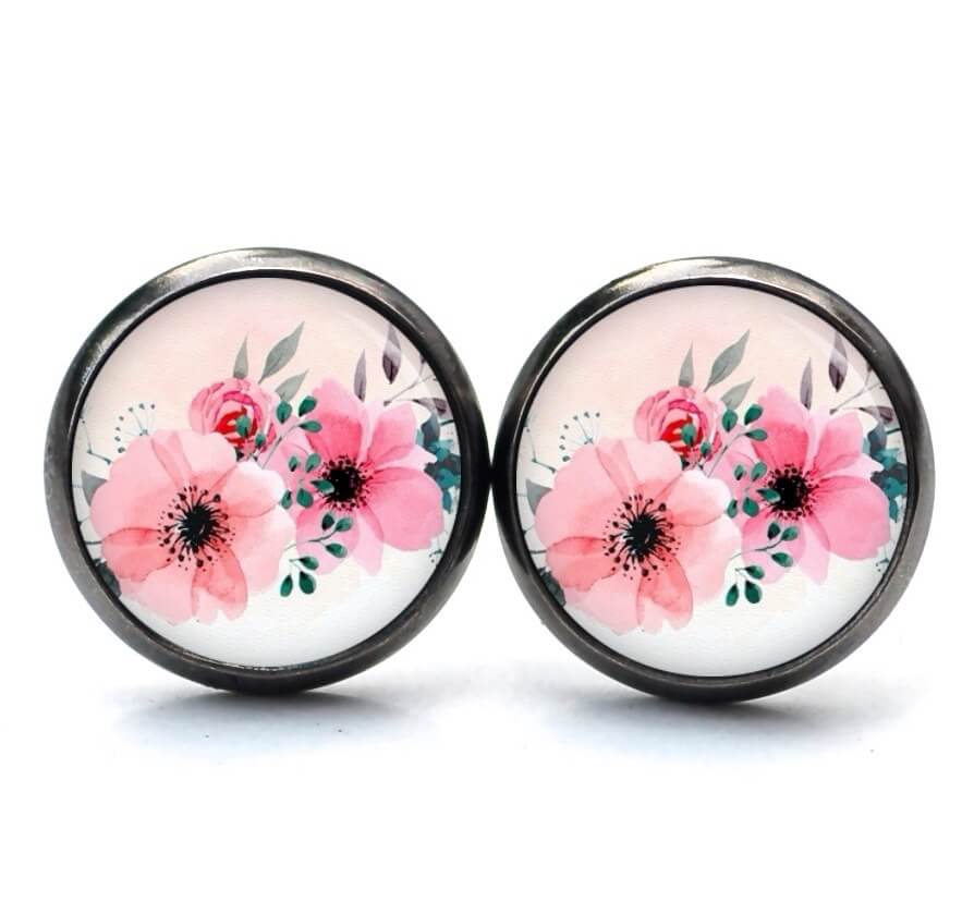 Ohrstecker, Ohrhänger, Clipse & Druckknopf – Motiv große rosa romantische Blumen – Schmuck aus Edelstahl Ohrstecker, Ohrhänger, Clipse & Druckknopf – Motiv große rosa romantische Blumen – Schmuck aus Edelstahl