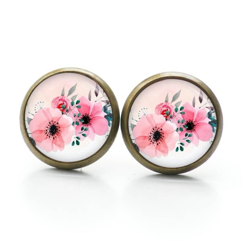 Ohrstecker, Ohrhänger, Clipse & Druckknopf – Motiv große rosa romantische Blumen – Schmuck aus Edelstahl Ohrstecker, Ohrhänger, Clipse & Druckknopf – Motiv große rosa romantische Blumen – Schmuck aus Edelstahl