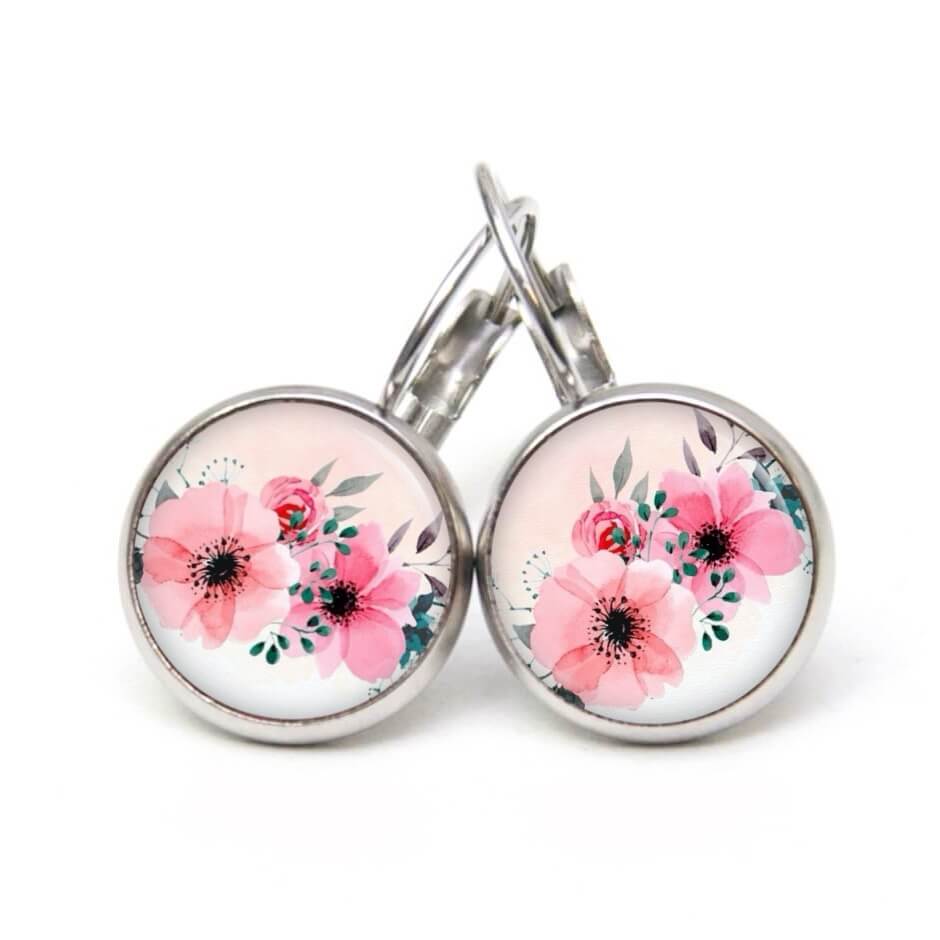 Ohrstecker, Ohrhänger, Clipse & Druckknopf – Motiv große rosa romantische Blumen – Schmuck aus Edelstahl Ohrstecker, Ohrhänger, Clipse & Druckknopf – Motiv große rosa romantische Blumen – Schmuck aus Edelstahl