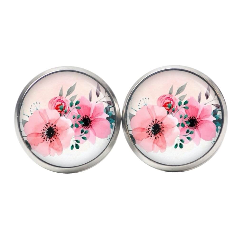 Ohrstecker, Ohrhänger, Clipse & Druckknopf – Motiv große rosa romantische Blumen – Schmuck aus Edelstahl Ohrstecker, Ohrhänger, Clipse & Druckknopf – Motiv große rosa romantische Blumen – Schmuck aus Edelstahl