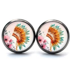 Ohrstecker, Ohrhänger, Clipse & Druckknopf – Motiv Indianer Federhaube Blumen – Schmuck aus Edelstahl Ohrstecker, Ohrhänger, Clipse & Druckknopf – Motiv Indianer Federhaube Blumen – Schmuck aus Edelstahl