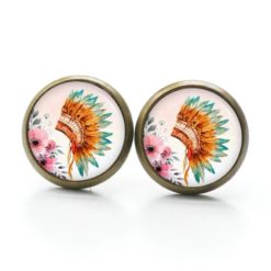 Ohrstecker, Ohrhänger, Clipse & Druckknopf – Motiv Indianer Federhaube Blumen – Schmuck aus Edelstahl Ohrstecker, Ohrhänger, Clipse & Druckknopf – Motiv Indianer Federhaube Blumen – Schmuck aus Edelstahl