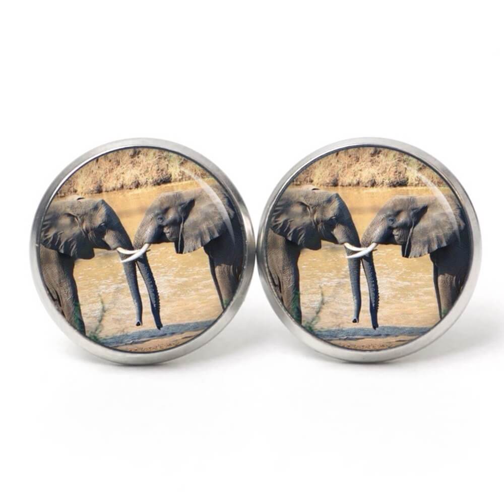 Ohrstecker, Ohrhänger, Clipse & Druckknopf – Motiv zwei Elefanten – Schmuck aus Edelstahl Ohrstecker, Ohrhänger, Clipse & Druckknopf – Motiv zwei Elefanten – Schmuck aus Edelstahl