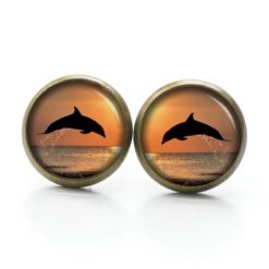 Ohrstecker, Ohrhänger, Clipse & Druckknopf – Motiv Delfin bei Sonnenuntergang Meer – Schmuck aus Edelstahl Ohrstecker, Ohrhänger, Clipse & Druckknopf – Motiv Delfin bei Sonnenuntergang Meer – Schmuck aus Edelstahl