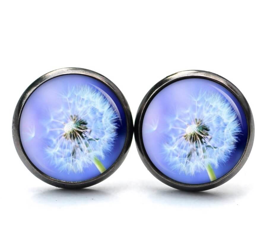 Druckknopf Ohrstecker Ohrhänger Clipse große Pusteblume in blau Druckknopf Ohrstecker Ohrhänger Clipse große Pusteblume in blau