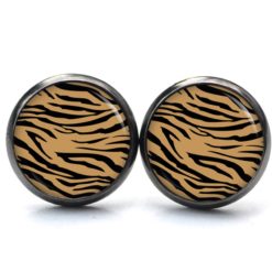 Ohrstecker, Ohrhänger, Clipse & Druckknopf – Motiv Tiger braun schwarz – Schmuck aus Edelstahl
